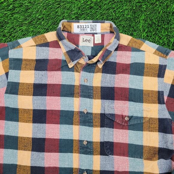 Vintage 80s LEE Checkered Button Shirt Large 24x29 Baggy - Picture 9 of 9